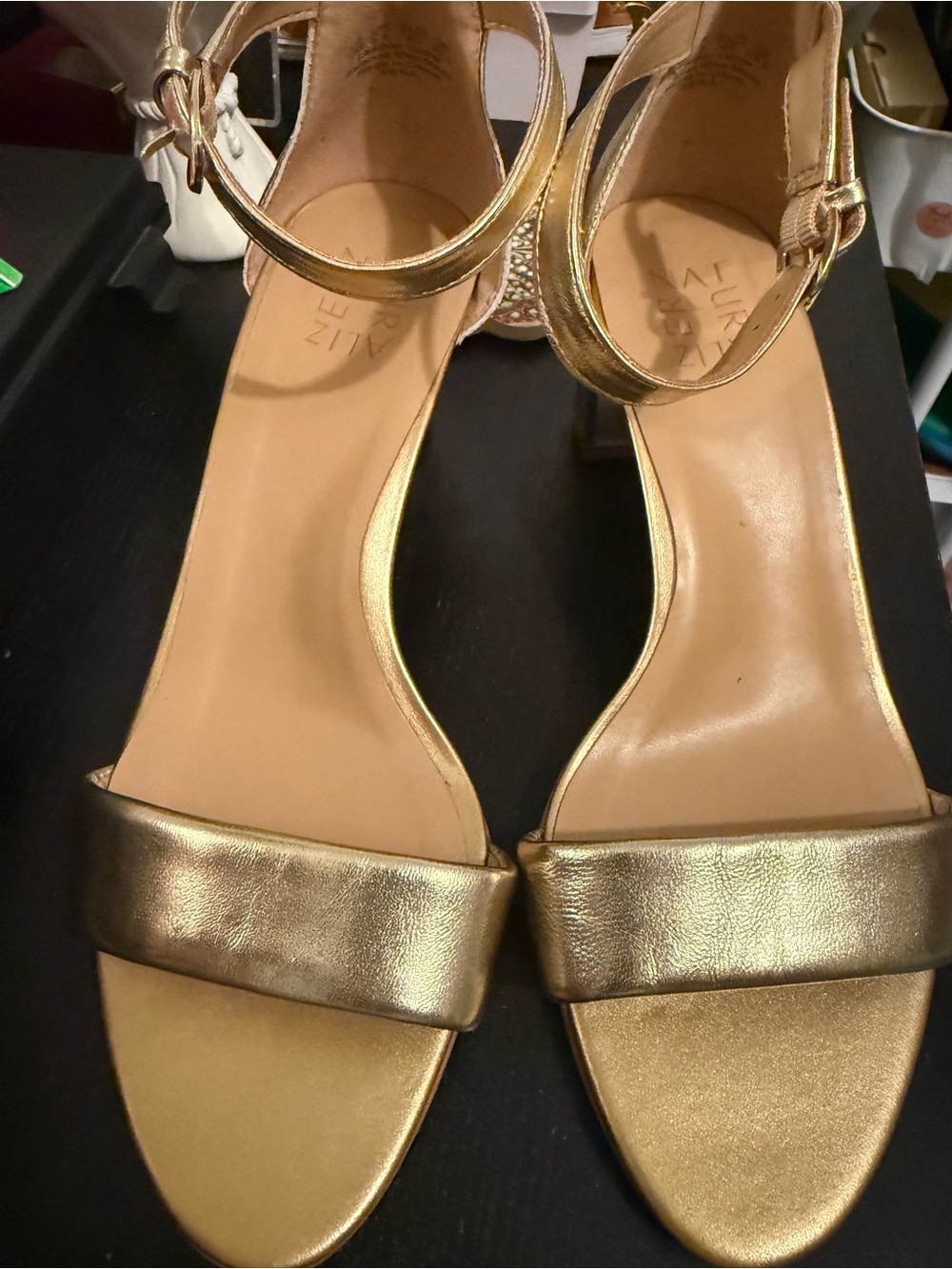 Naturalizer Metallic Gold Ankle-Strap Heels